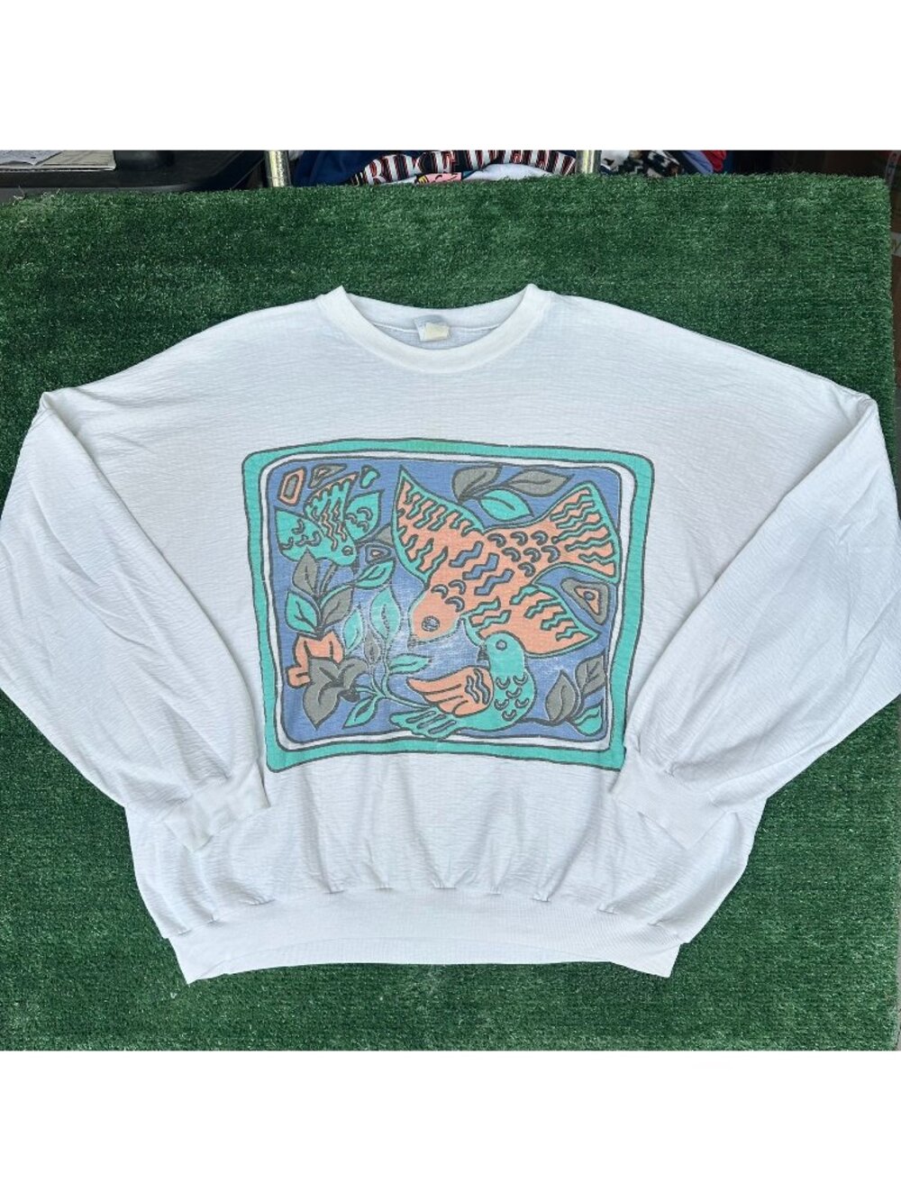 Vintage 80s Cute Birds Nature Sweatshirt White L Paper Thin Cottage Grandma